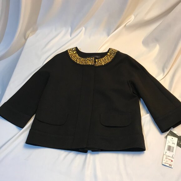 Anne Klein Women's Black Jacket Suit Top size 0 with Gold Jeweled Top NWT $360+